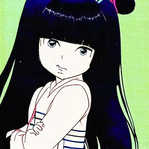 Image similar to a portrait of a girl made by rumiko takahashi ( 1 9 9 0 )