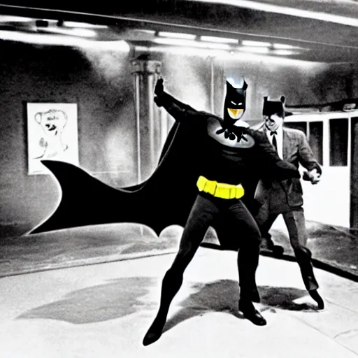 Prompt: still from the 1 9 6 0 s batman tv series showing batman fighting the joker
