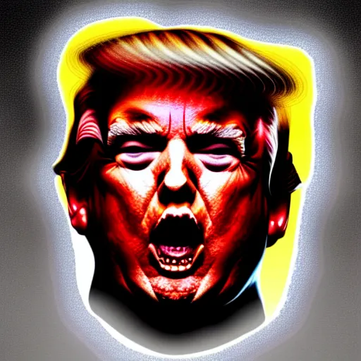 Image similar to a horrific death metal album cover of donald trump with laser eyes, trending on artstation