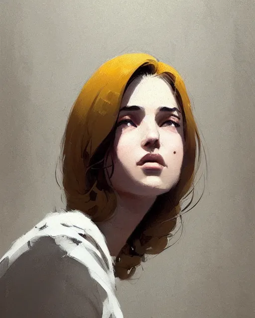 Image similar to cottagecore hyper - realistic portrait of a woman, persian daisy, by atey ghailan, by greg rutkowski, by greg tocchini, by james gilleard, by joe fenton, by kaethe butcher, dynamic lighting, gradient light yellow, brown, blonde cream and white color scheme, grunge aesthetic