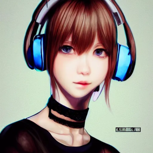 Image similar to realistic teasing detailed semirealism beautiful gorgeous cute Blackpink Lalisa Manoban white hair white cat ears blue eyes, wearing black camisole outfit, headphones, black leather choker full HD 4K high resolution quality WLOP, Aztodio, Taejune Kim, Guweiz, Pixiv, Instagram, Artstation
