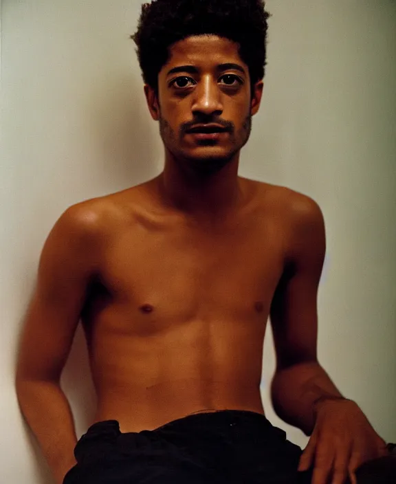 Image similar to portrait of alfred enoch photographed by nan goldin