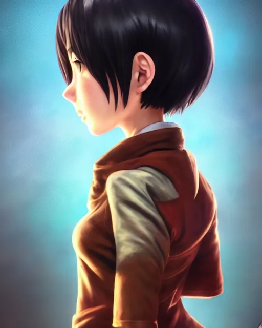 Prompt: an epic comic book style full body portrait painting of Mikasa Ackerman bubble head, elegant, character design by Mark Ryden and Pixar and Hayao Miyazaki, unreal 5, DAZ, hyperrealistic, octane render, cosplay, RPG portrait, dynamic lighting, intricate detail, summer vibrancy, cinematic