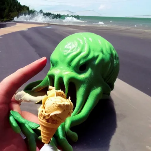 Image similar to cthulhu eating an ice - cream