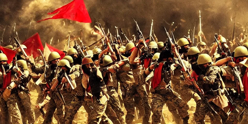 Image similar to Imam Hussein and his soldiers are fighting in a bloody battle