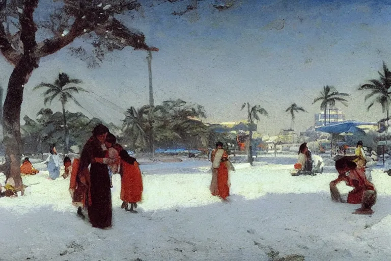 Image similar to Snow in Manila, painted by Fernando Amorsolo