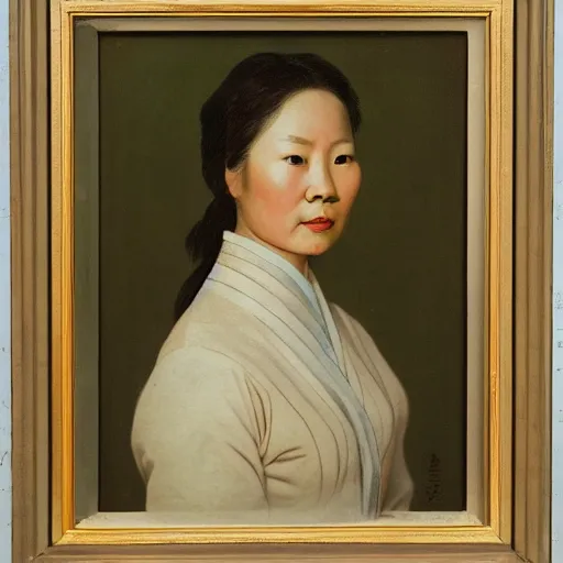 Prompt: portrait of asian Jennifer Connely, in the style of the Hudson River School