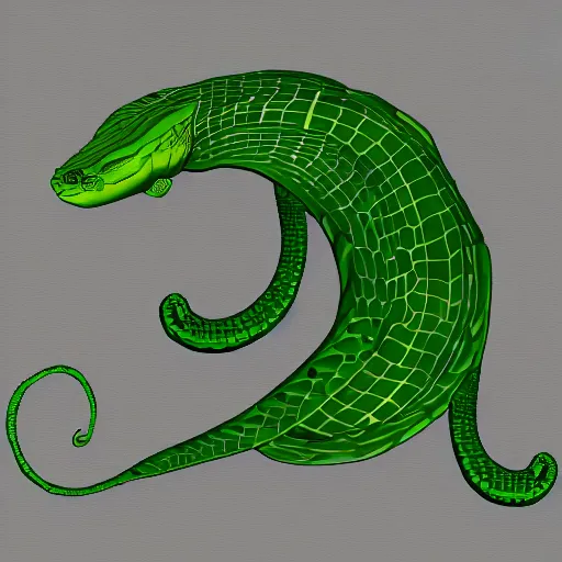 Image similar to long green serpent reptile combined with Solid Snake