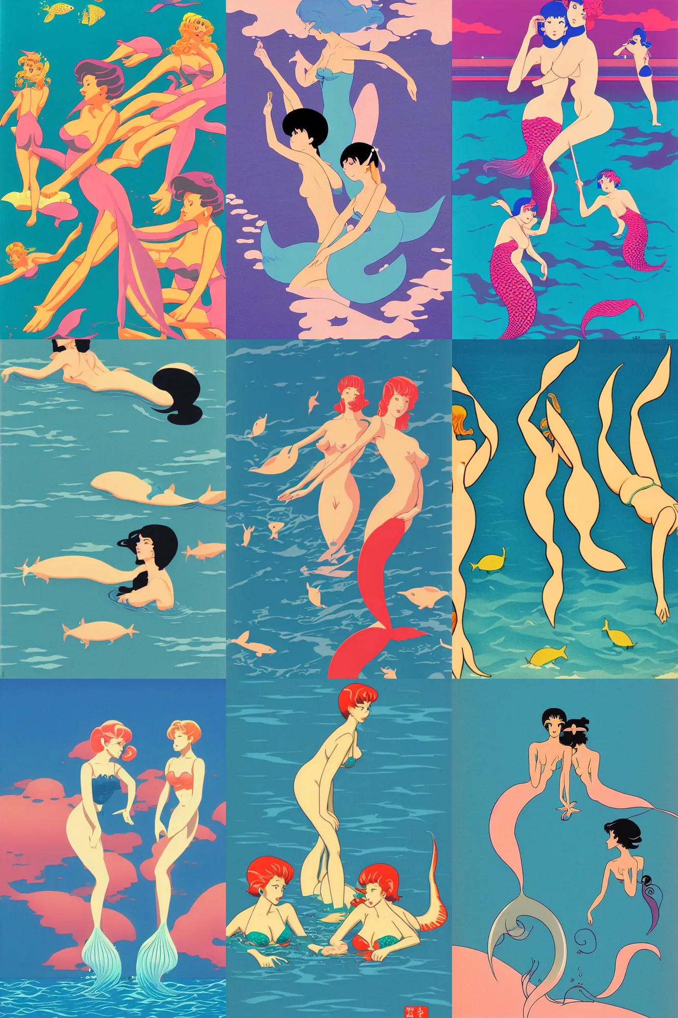 Prompt: Mermaids by Hiroshi Nagai