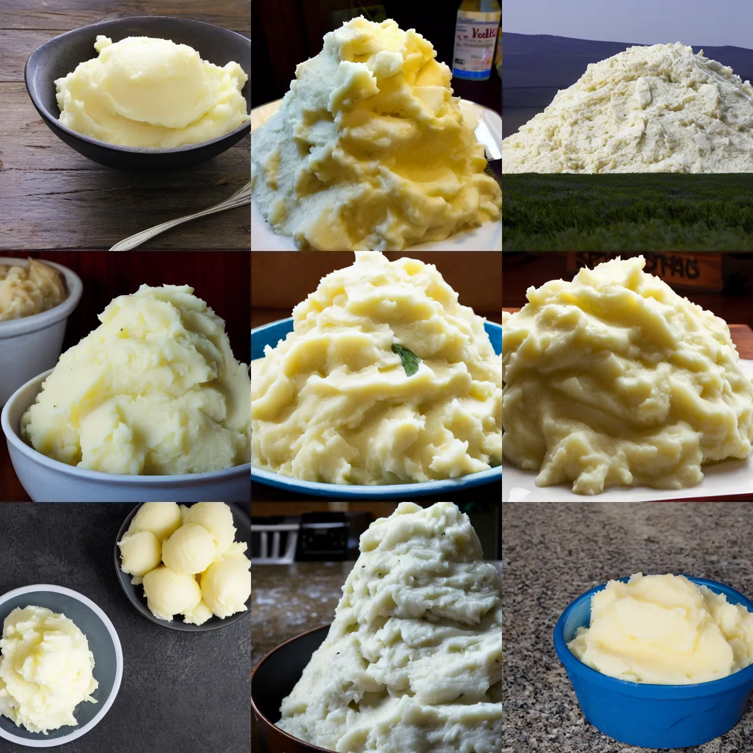 Prompt: a mountain of mashed potato