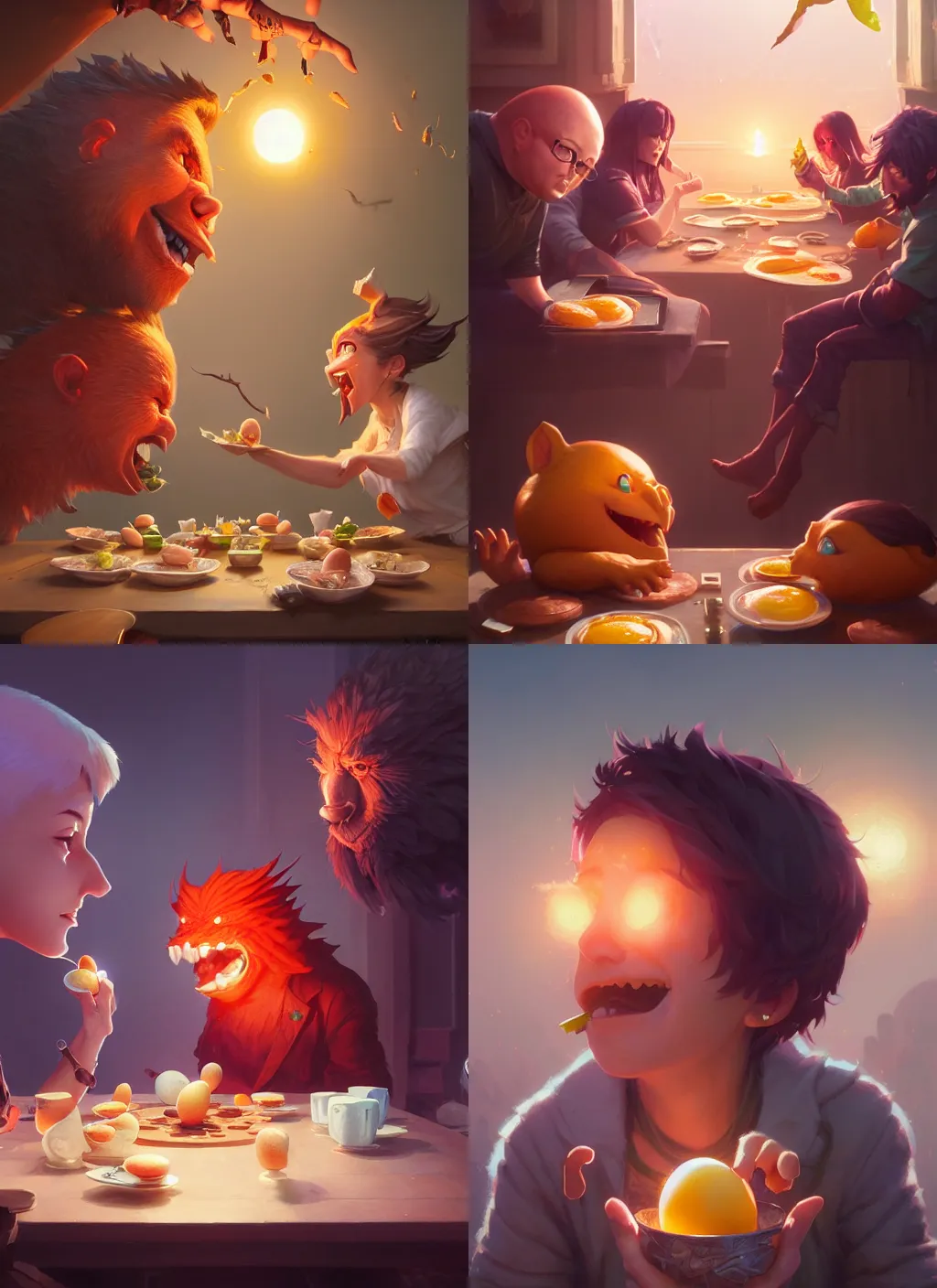 Prompt: highly detailed portrait of smash mouth eating eggs, unreal engine, fantasy art by greg rutkowski, loish, rhads, makoto shinkai and lois van baarle, ilya kuvshinov, rossdraws, tom bagshaw, global illumination, radiant light, detailed and intricate environment