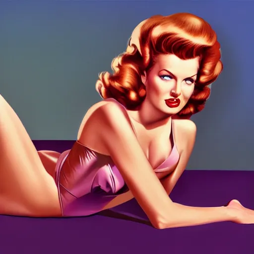 Image similar to rita hayworth, pinup, in the style of alex ross, 2 d, 4 k, unreal, intricate, digital painting, highly detailed, artstation, sharp focus, illustration,