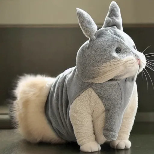 Prompt: a cat wear a totoro costume