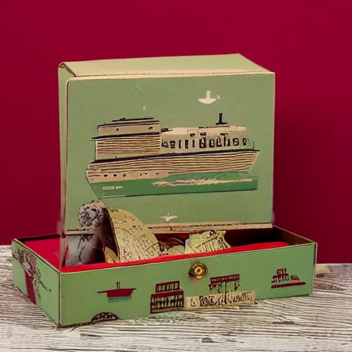 Image similar to vintage craft paper gift box for men, old school, wes anderson style