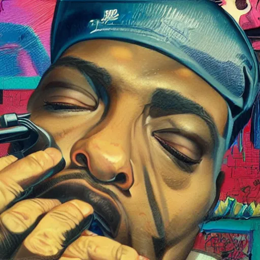 Image similar to detailed details photorealistic pictures of 9 0 s hip hop cover album from rapper two ballz, this album called hustle on the buut, in the style of bob peak and alex ross, gouache and wash paints color, detailed details facial and body and human and environments and background and foreground and proportionate, detailed 5 k details, detailed string text.