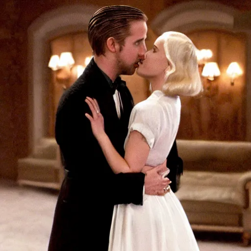 Image similar to still of ryan gosling and margot robbie, in once upon a time in america