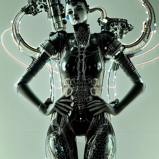 Image similar to the portrait of an absurdly beautiful, graceful, sophisticated, fashionable cyberpunk gynoid gravure idol, an ultrafine hyperdetailed illustration by kim jung gi, irakli nadar, intricate linework, neon wiring, porcelain skin, unreal engine 5 highly rendered, global illumination, radiant light, detailed and intricate environment