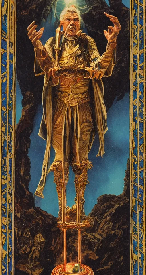 Image similar to Ornate tarot card of the magician, matte painting by James Gurney