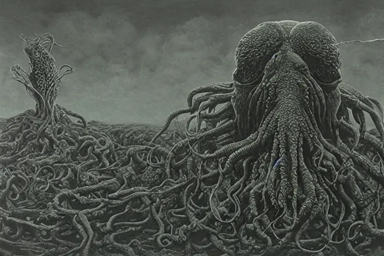 Prompt: Cthulhu burning Zdzislaw Beksinski, highly detailed