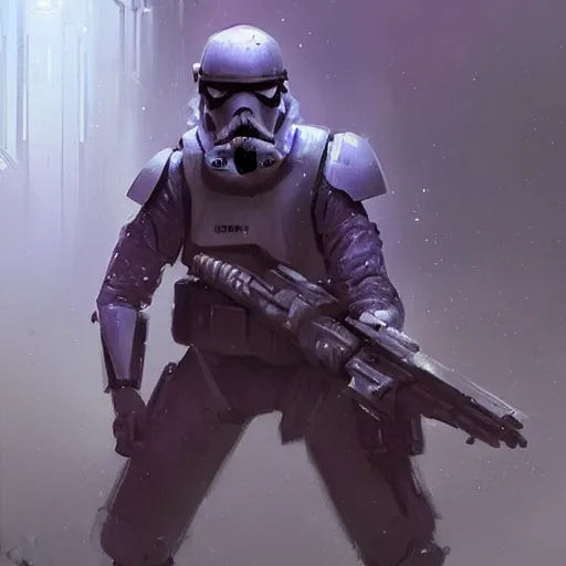 Image similar to star wars concept art by greg rutkowski, a soldier of the galactic dominion wearing purple tactical gear, highly detailed portrait, digital painting, artstation, concept art, smooth, sharp foccus ilustration, artstation hq