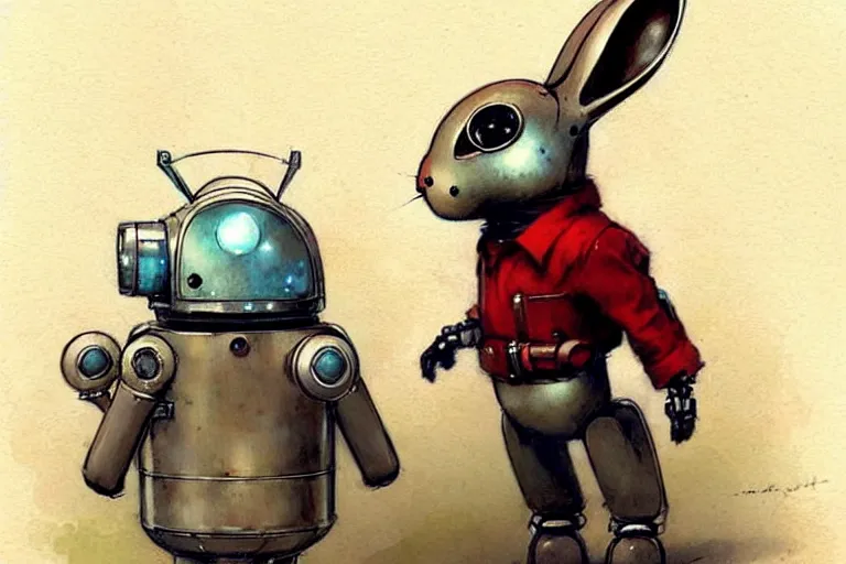 Image similar to adventurer ( ( ( ( ( 1 9 5 0 s retro future robot android rabbit. muted colors. ) ) ) ) ) by jean baptiste monge!!!!!!!!!!!!!!!!!!!!!!!!! chrome red