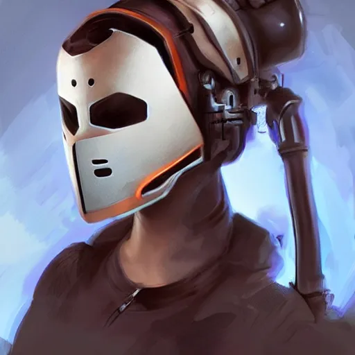 Prompt: beautiful woman with mech mask, concept art