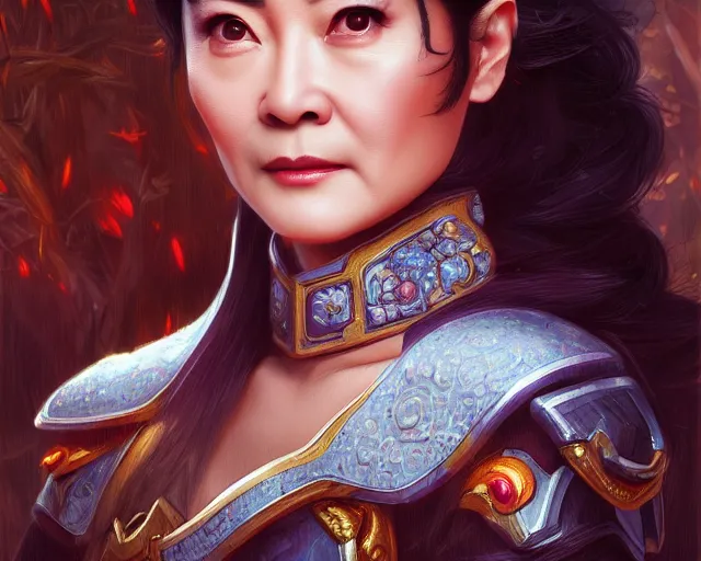 Prompt: photography of brigitte lin dressed as dongfang bubai, deep focus, d & d, fantasy, intricate, elegant, highly detailed, digital painting, artstation, concept art, matte, sharp focus, illustration, hearthstone, art by artgerm and greg rutkowski and alphonse mucha