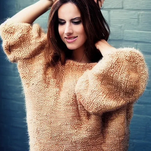 Prompt: beautiful woman in a fuzzy sweater