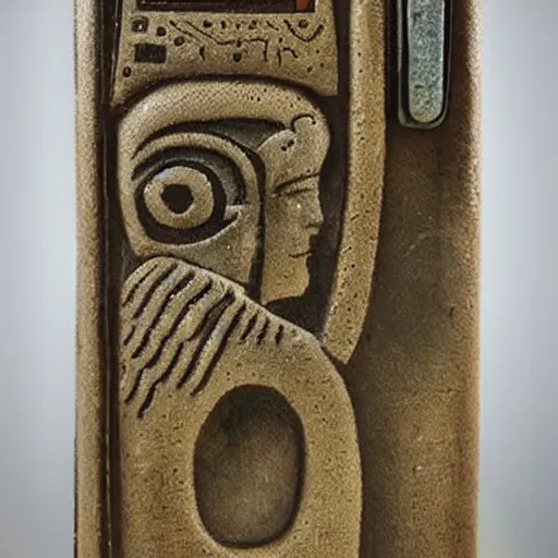 Prompt: Ancient Mesopotamian flipphone, promotional photo