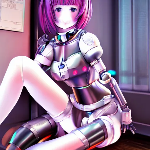 Image similar to girl, full body, full length, stockings, shoes, nurse costume, robot, cyborg, minerals, beautiful face, 3 d, hyperrealism, anime, 4 k