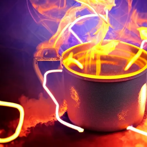 Prompt: smoke and sparks erupting from a magical neon potion brewing in a cauldron.