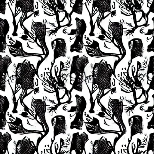 Image similar to seamless pattern of psychedelic roots. black and white, drawing, white background, seamless, ornament.