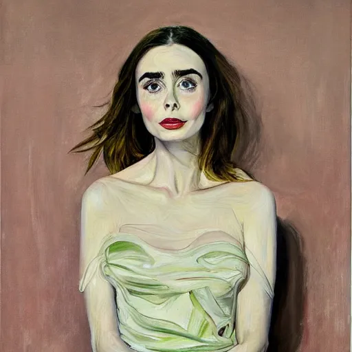 Prompt: of lilly collins painted by lucien freud