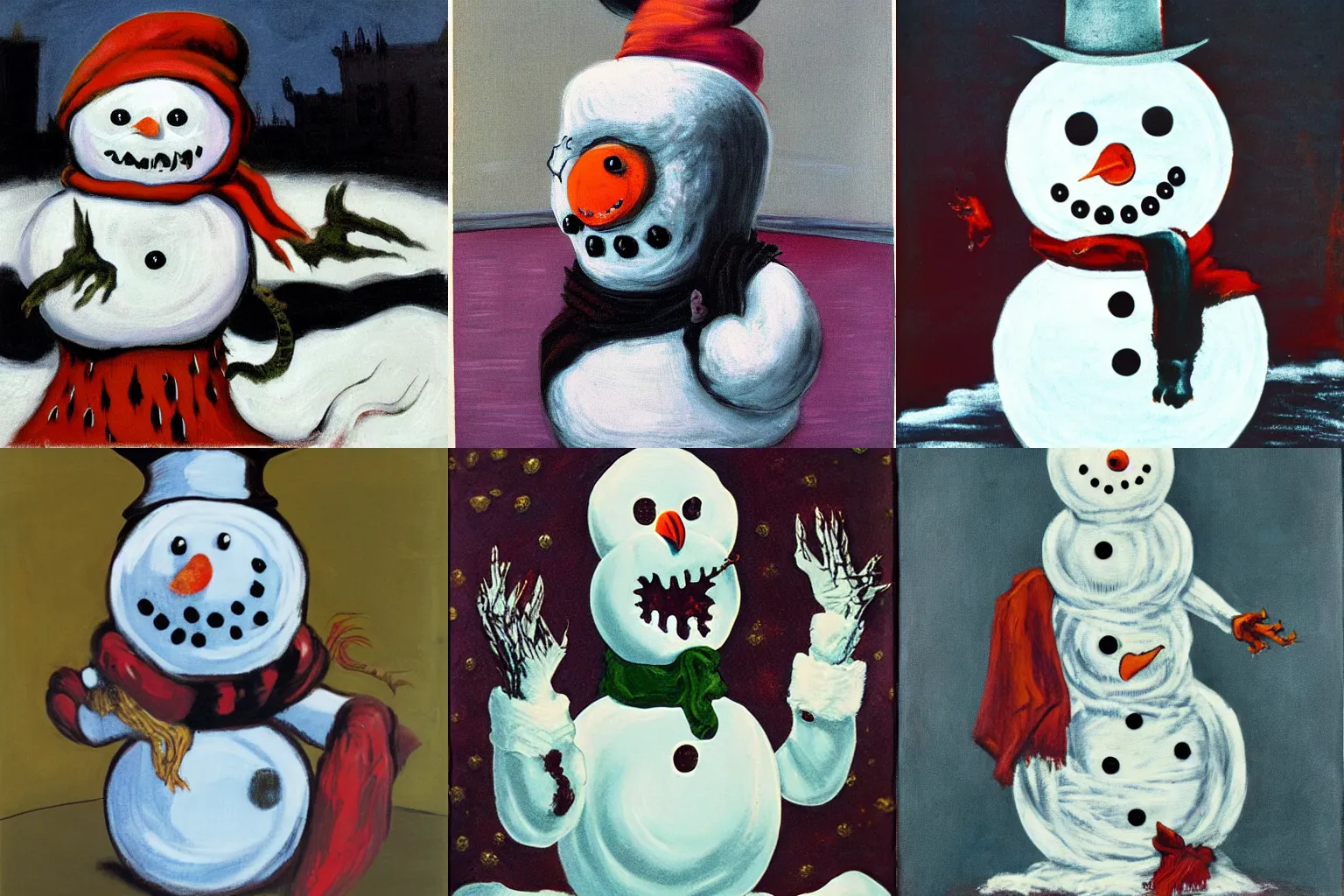 Prompt: horror snowman monster by Francis Bacon