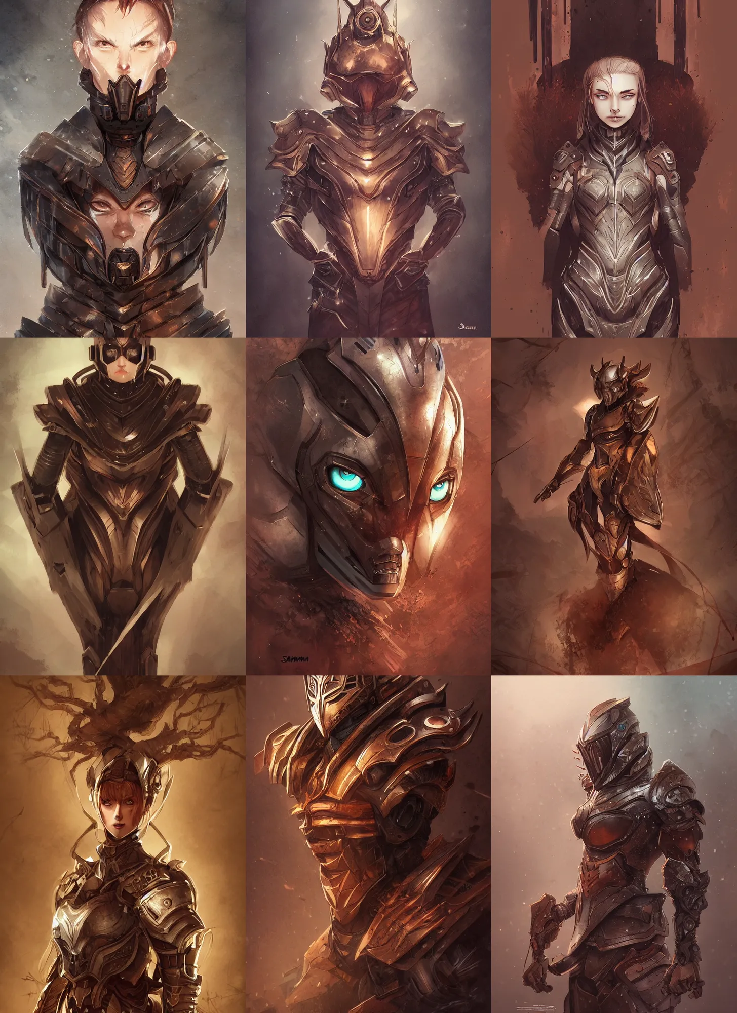 Prompt: portrait of a empty set of armor, void, rusty, brown, heavy, forest background, challenging, threatening, digital illustration, by sakimichan, rossdraws, artgerm