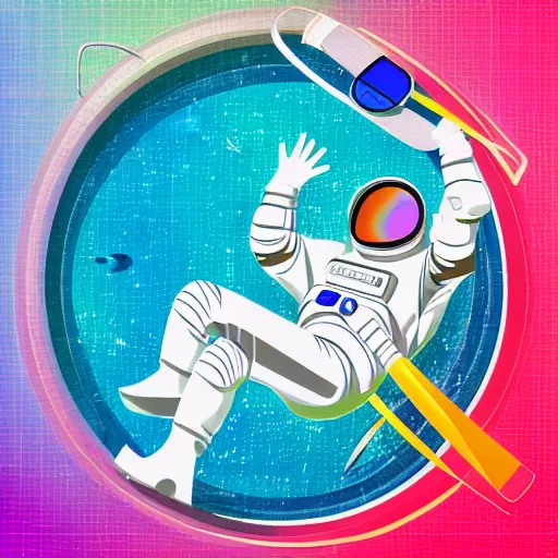 Prompt: An astronaut lounging on a floaty in a vaporwave swimming pool. 8k digital art. art deco.