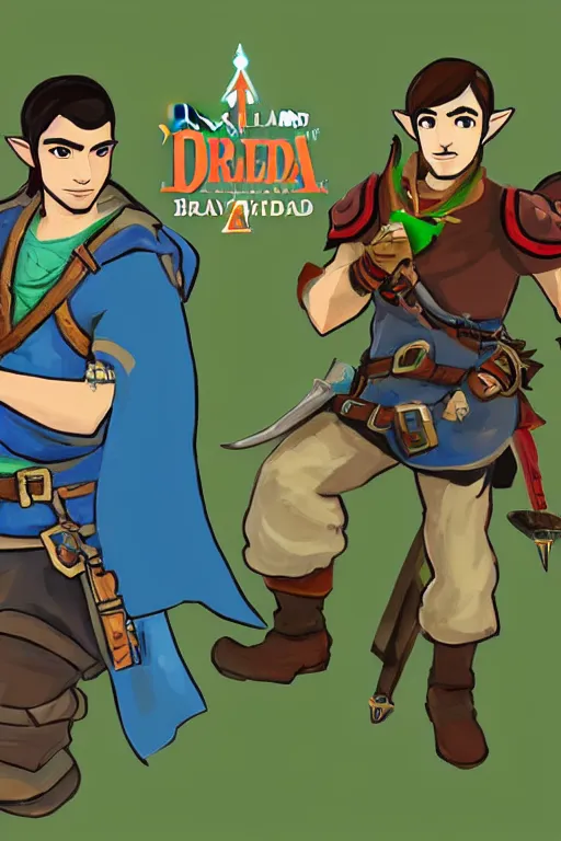 Prompt: an in game portrait of drake and josh from the legend of zelda breath of the wild, breath of the wild art style.