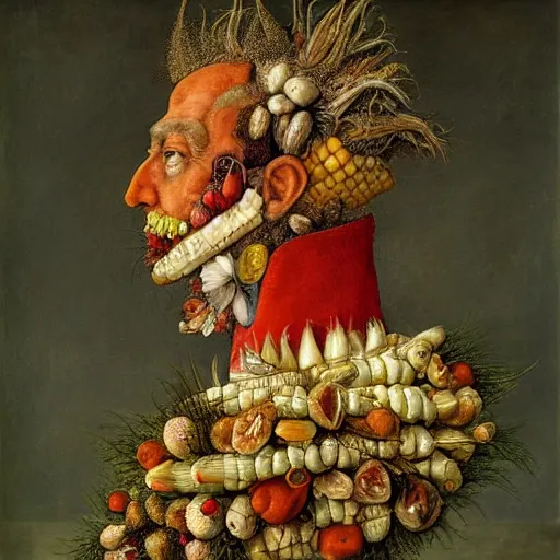 Image similar to giuseppe arcimboldo, trump, corn hair