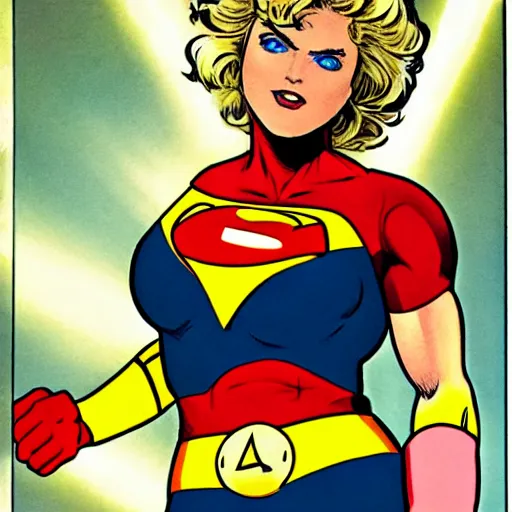 Prompt: power girl posing for the camera