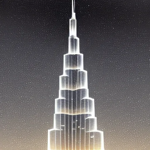 Image similar to Beautiful snow in Dubai, Burj Khalifa, intricate, elegant, highly detailed, digital painting, artstation, concept art, matte, sharp focus, illustration,