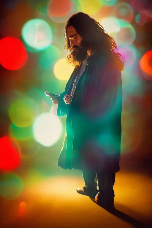 Image similar to studio photo of jesus smoking weed, colorful lighting, bokeh, 3 5 mm, dramatic ligting,