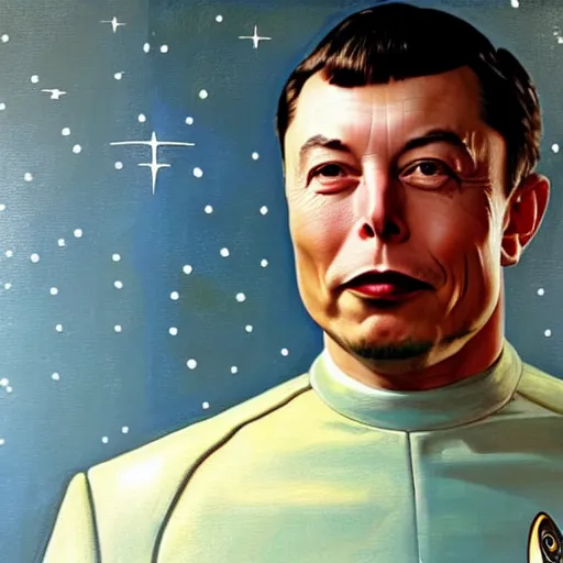 Image similar to a portrait painting of Elon Musk as Spock from Star Trek painted by Norman Rockwell