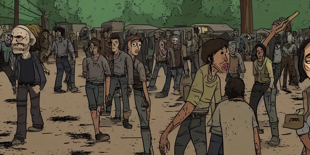 Prompt: frame from the walking dead, cartoonish style