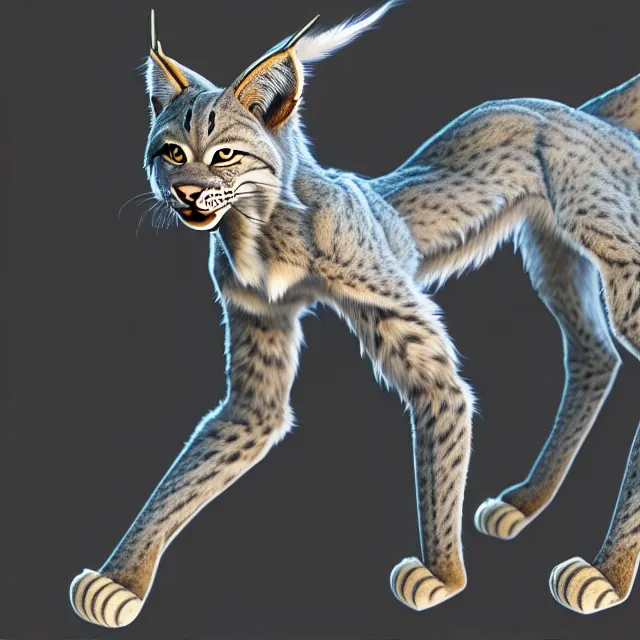 Prompt: the full body of anthropomorphic lynx fursona from behind wearing a steampunk suit as unimaginably beautiful, gorgeous, elegant, young woman with lynx head and paw pads, an ultrafine hyperdetailed illustration by furaffinity, intricate linework, white fur, unreal engine 5 highly rendered, global illumination, radiant light, detailed and intricate environment