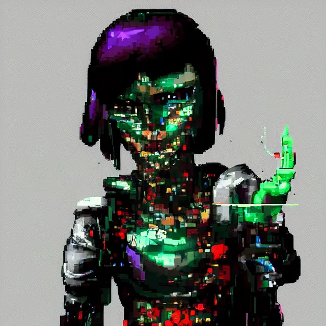 Prompt: a glitch art character portrait of an female anthropomorphic animal combat strategy a. i. in the style of cyberpunk in the style of anti - art trending on artstation deviantart pinterest furaffinity detailed realistic hd 8 k high resolution