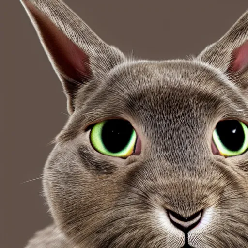Prompt: rabbit with cat face, hd, ultra realistic