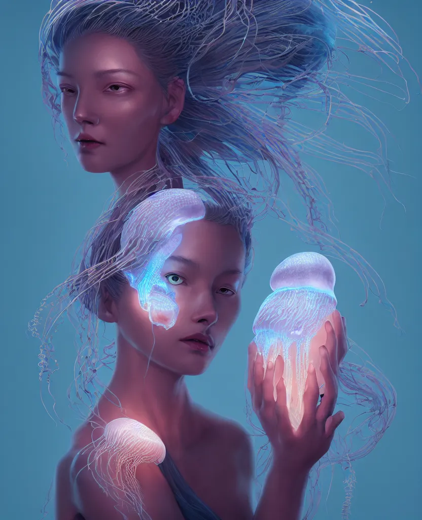 Image similar to goddess portrait. jellyfish phoenix head. intricate artwork by Tooth Wu and wlop and beeple. octane render, trending on artstation, greg rutkowski very coherent symmetrical artwork. cinematic, hyper realism, high detail, octane render, 8k