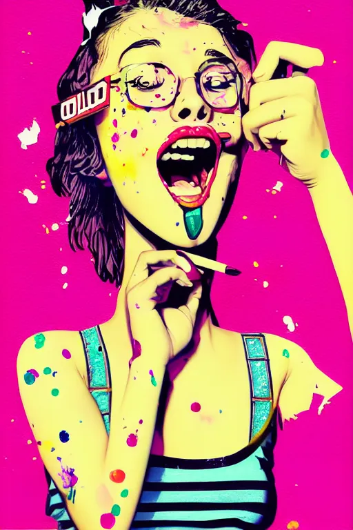 Image similar to girl screamin yolo - aesthetic, smooth painting, remove duplication, 9 seeds have ultra detailed, 4 k, illustration, comical, acrylic paint style, pencil style, torn cosmo magazine style, pop art style, ultrarealism, by mike swiderek, jorge lacera, ben lo, tyler west