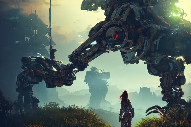 Image similar to stalker machine mecanical creature robot of horizon forbidden west horizon zero dawn radiating a glowing aura global illumination ray tracing hdr fanart arstation by ian pesty and alena aenami artworks in 4 k