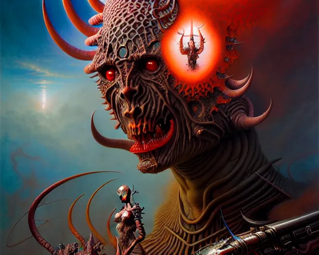 Prompt: the army of hell, fantasy character portrait made of fractals, ultra realistic, wide angle, intricate details, the fifth element artifacts, highly detailed by peter mohrbacher, hajime sorayama, wayne barlowe, boris vallejo, aaron horkey, gaston bussiere, craig mullins